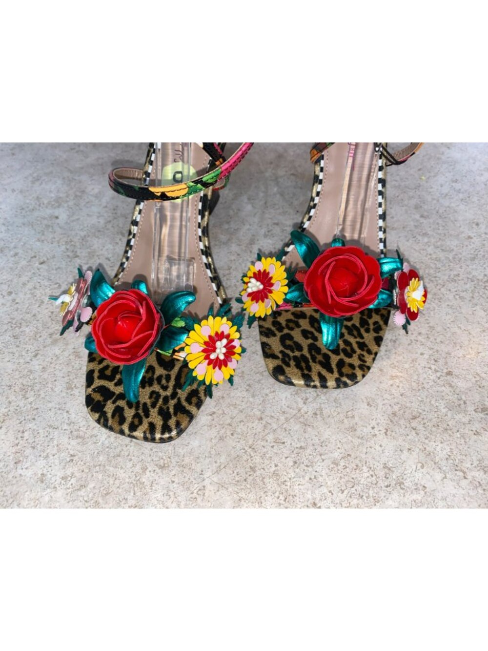 Betsey Johnson Floral Leopard Print Strappy Heels Size 9 - Picture 4 of 13